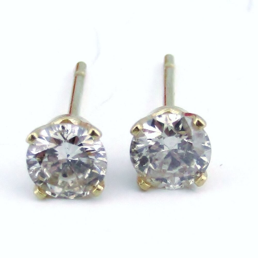 Certified Natural Diamond Solitaire Stud Earrings 14k Yellow Gold Genuine Real